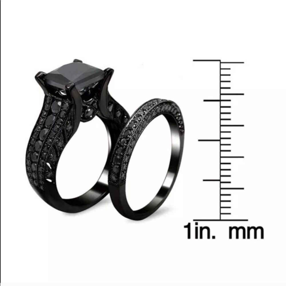 HP💎Black Sapphire 14KT Black Gold Filled Ring Set - Picture 2 of 15
